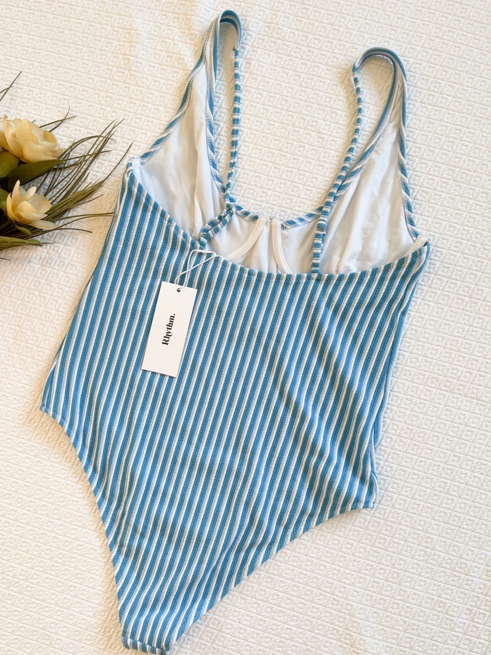 NWT Anthro Rhythm Sunbather Striped Underwire One Piece Swimsuit Size XXL Ocean - Picture 10 of 13